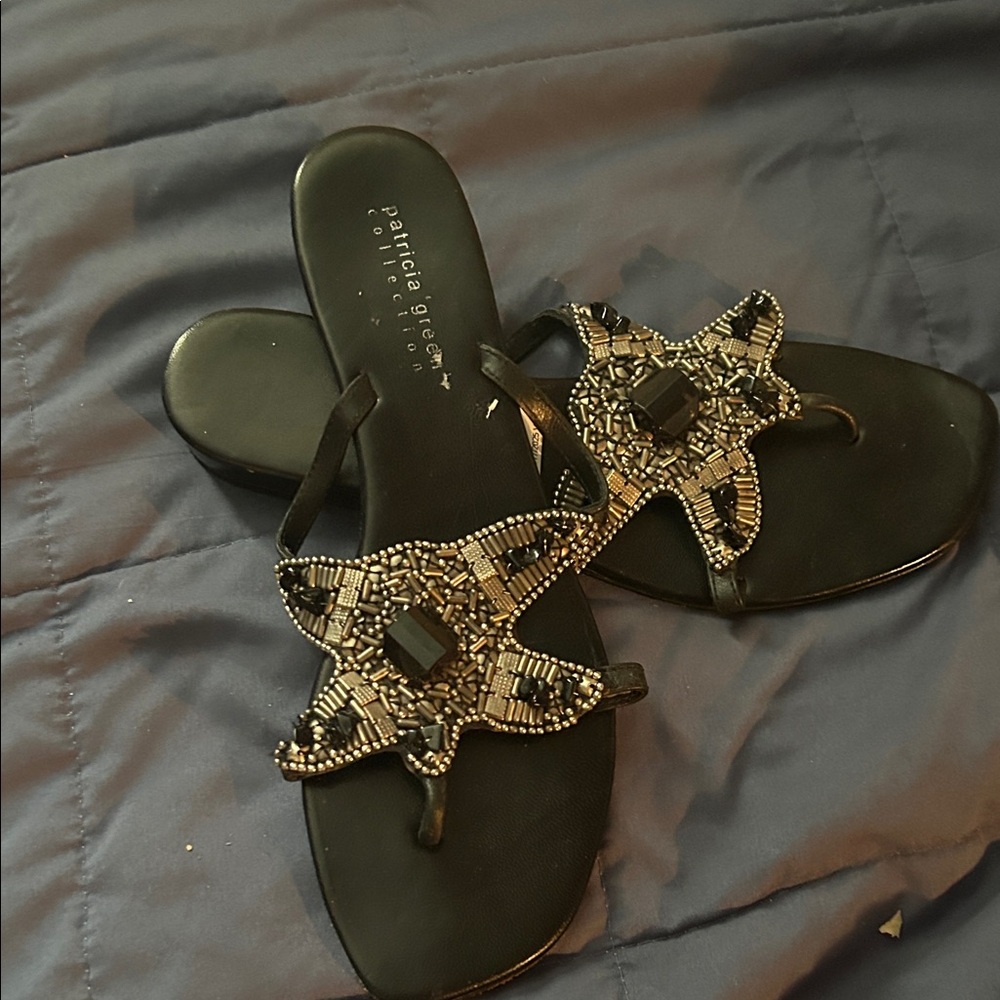 Patricia Green Black Beaded Star Sandals